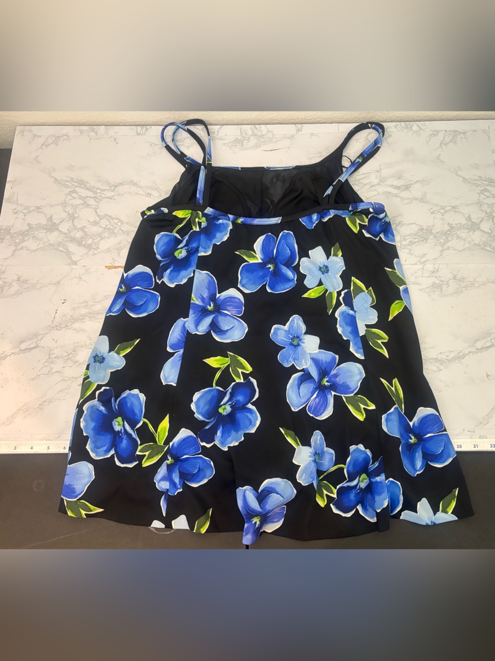 Inches Away By Longitude Women's Blue Floral Swimsuit Swimskirt Sz 22W Lined
